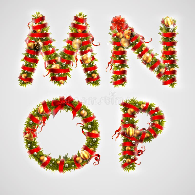 Fuente de la Navidad Cuatro letras MNOP de las ramas de árbol de navidad, d libre illustration Fuente de la Navidad Cuatro letras MNOP de las ramas de árbol de navidad, d libre illustration