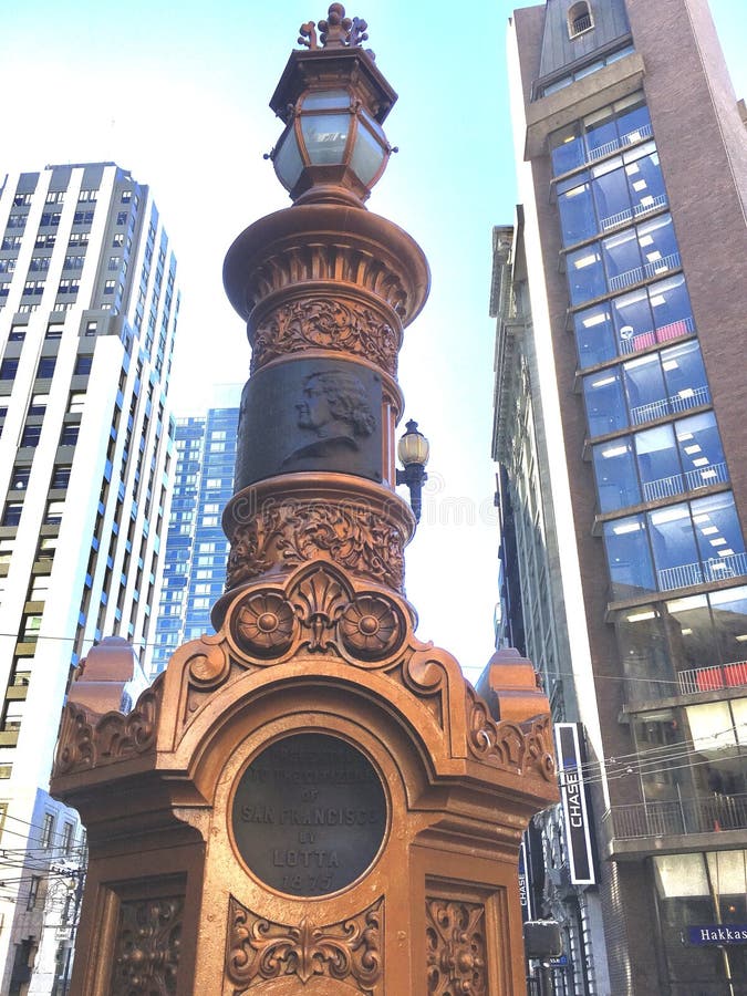 Charlotte Crabtree,better known as Lotta,was born in New York City in 1847,but first rose to fame,and wealth,in San Francisco as a child actor and singer. She would become the highest paid singer of her time. Even after she went back to the East Coast,she always and fondly remembered San Francisco,and donated this fountain to the city,the first monument in the city,on the 25 anniversary of statehood.During the 1906 Earthquake,it became a gathering place,and every year since,survivors would return and celebrate and remember. After the last two survivors died by 2015,starting in 2016,there were reenactments instead. As seen 16 February 2018. Charlotte Crabtree,better known as Lotta,was born in New York City in 1847,but first rose to fame,and wealth,in San Francisco as a child actor and singer. She would become the highest paid singer of her time. Even after she went back to the East Coast,she always and fondly remembered San Francisco,and donated this fountain to the city,the first monument in the city,on the 25 anniversary of statehood.During the 1906 Earthquake,it became a gathering place,and every year since,survivors would return and celebrate and remember. After the last two survivors died by 2015,starting in 2016,there were reenactments instead. As seen 16 February 2018.