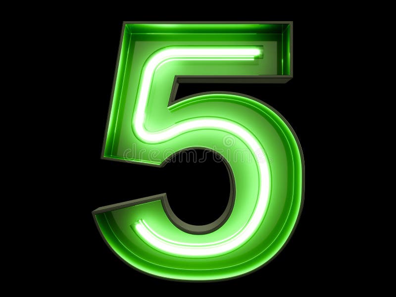 Fuente de neón cinco del carácter 5 del alfabeto del dígito de la luz verde ilustración del vector Fuente de neón cinco del carácter 5 del alfabeto del dígito de la luz verde ilustración del vector