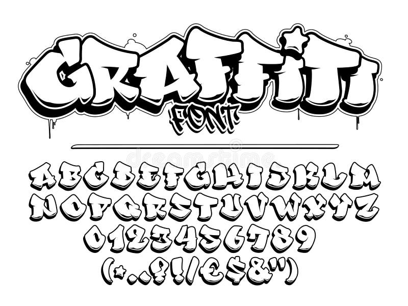  Fuente De Vector Graffiti. Números De Letras Mayúsculas Y Alfabeto De Glifos Ilustración del Vector