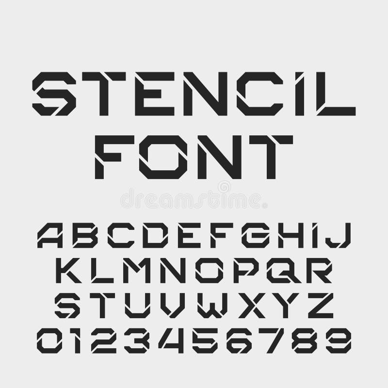 Fuente del alfabeto de la plantilla Tipo duro letras y números ilustración del vector Fuente del alfabeto de la plantilla Tipo duro letras y números ilustración del vector