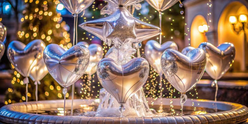 Fuente festiva brillante de plata y blanco con globos de papel una celebración de clausura ilustración del vector