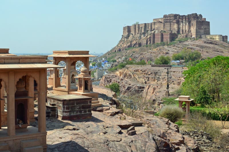 Fuerte de Mehrangarh del monumento de Jaswant Thanda con imagenes de archivo Fuerte de Mehrangarh del monumento de Jaswant Thanda con imagenes de archivo