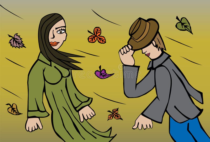 Fuerte viento que sopla en mujer y hombre libre illustration Fuerte viento que sopla en mujer y hombre libre illustration