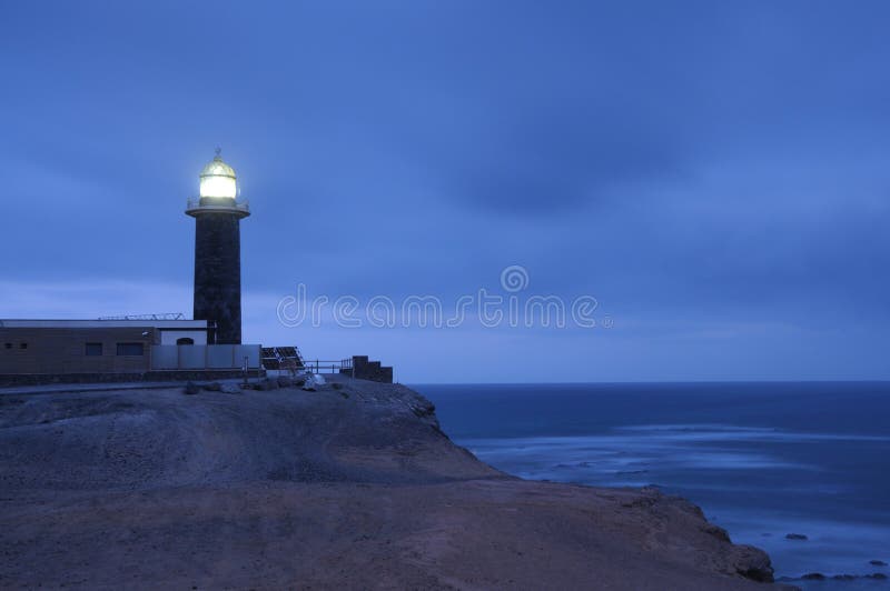 Fuerteventura jandia latarni morskiej noc punta obraz royalty free
