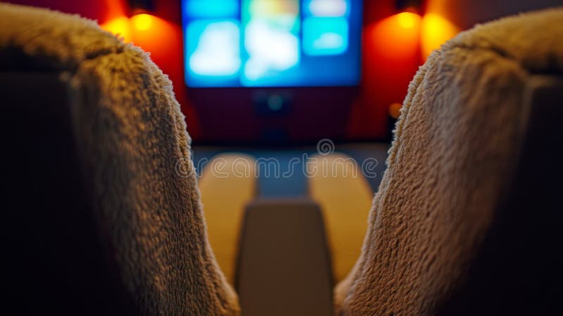 Fuga nel Cinema: Un Lussuoso Home Theater per Esperienze Cinematografiche Immersive e Intrattenimento Rilassante illustrazione di stock