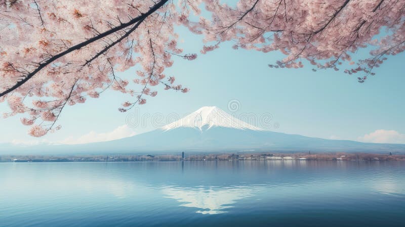 Fuji Mountain and Cherry Blossoms in Spring. Generative AI Stock Image ...