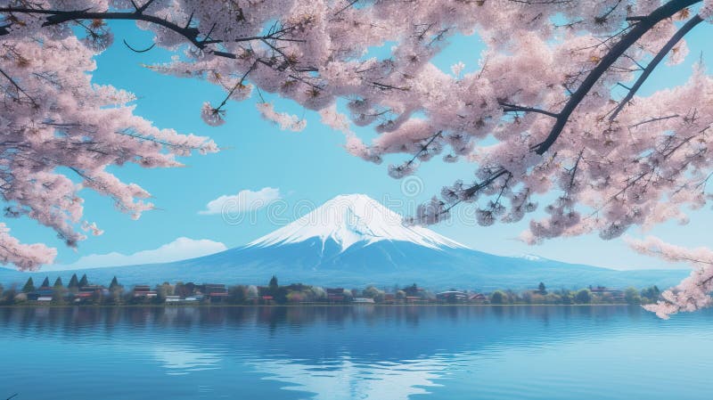 Fuji Mountain and Cherry Blossoms in Spring. Generative AI Stock Image ...