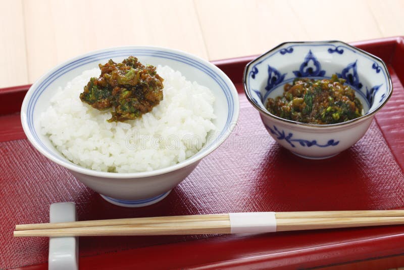 Fuki miso Japanese butterbur shoot stir fried with miso on rice