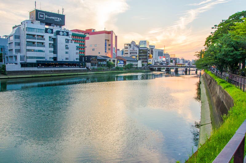 Fukuoka, Japan - June 29, 2014:View Of Naka River (one Of The Main River In Fukuoka City) From ...