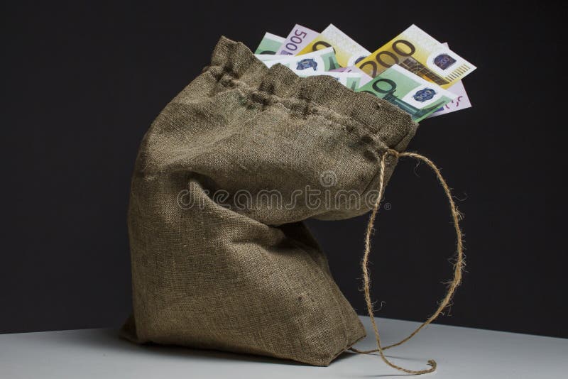 Money bag full of Euros stock photo. Image of overflowing 19468022