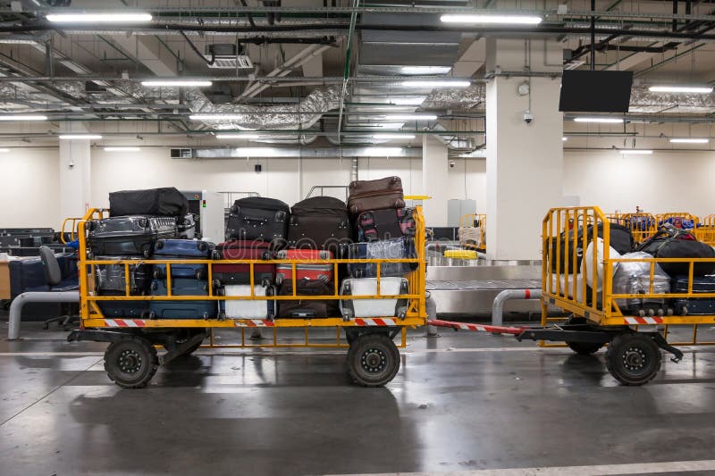 Baggage Trolleys with Luggage in the Baggage Compartment of the Airport