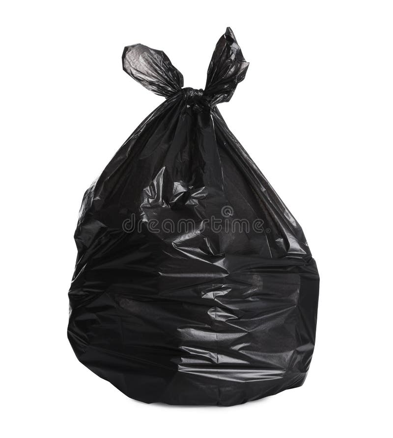 Full Black Garbage Bag Isolated on White. Rubbish Recycling Stock Photo ...