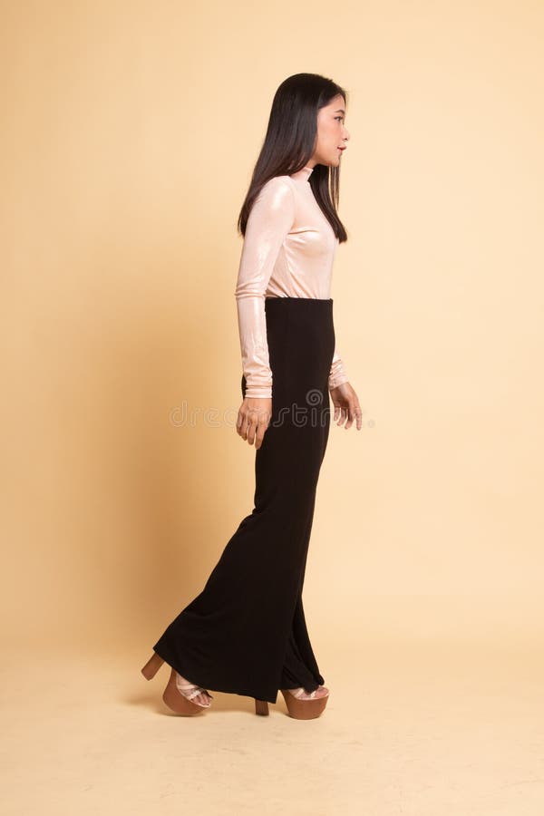 Full Body of Beautiful Young Asian Woman Walking Stock Photo - Image of