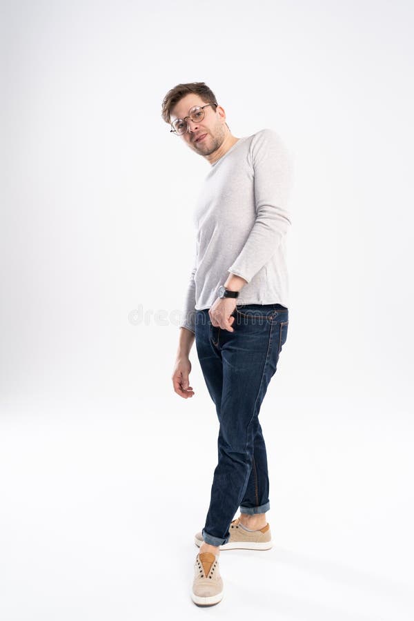 Smiling Casual Man Presenting Number One Sign To Side, Sitting Isolated On  White Background, Full Body Stock Photo, Picture and Royalty Free Image.  Image 140529606.