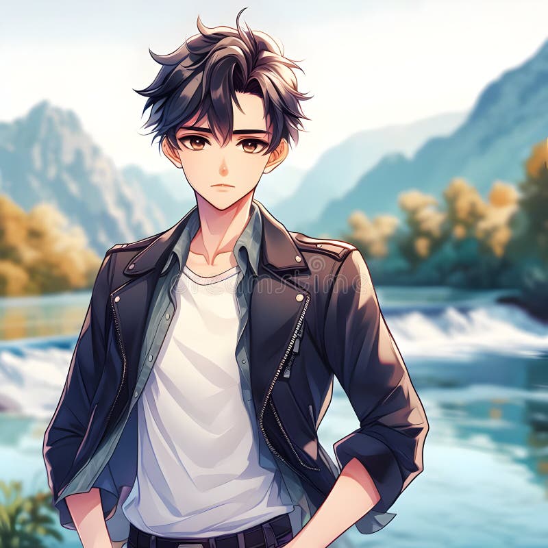 Stylish dressed anime boy Stock Illustration