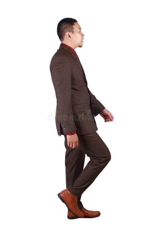 Full Body Portrait of Asian Businessman Walking, Side View Profile