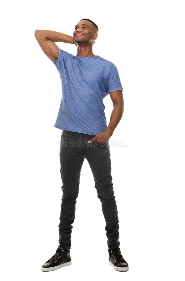 Full body portrait of a cool guy smiling stock image