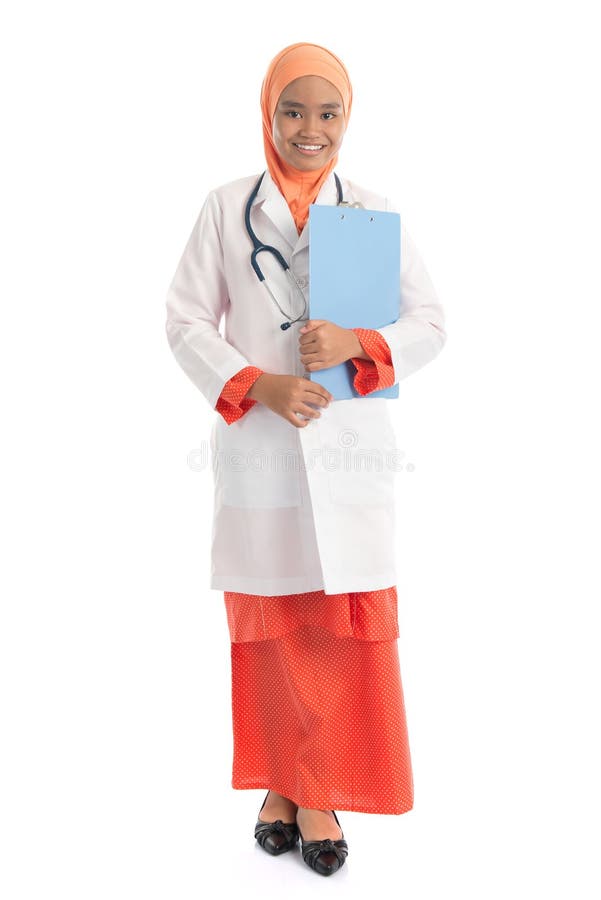 Full body young Muslim female doctor