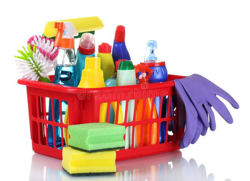 Full Box of Cleaning Supplies Stock Photo Image of brush, disinfect