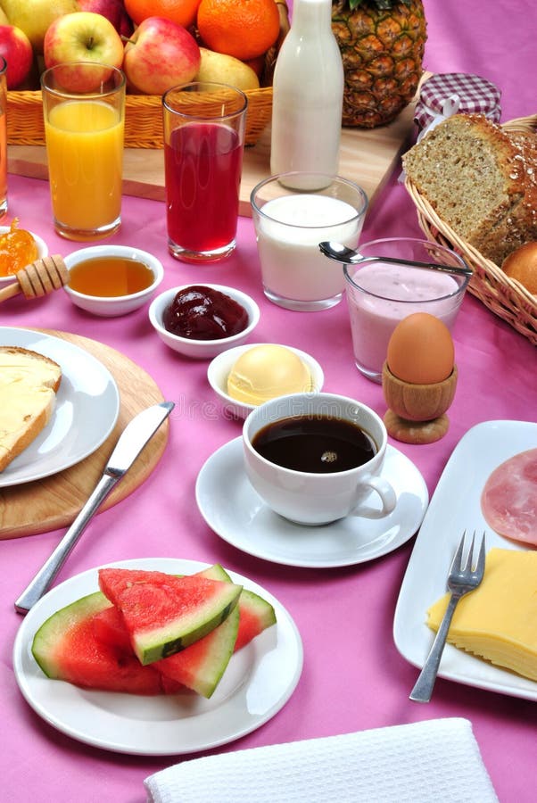Full Breakfast with Juice and Jam Stock Image Image of yoghurt, bread