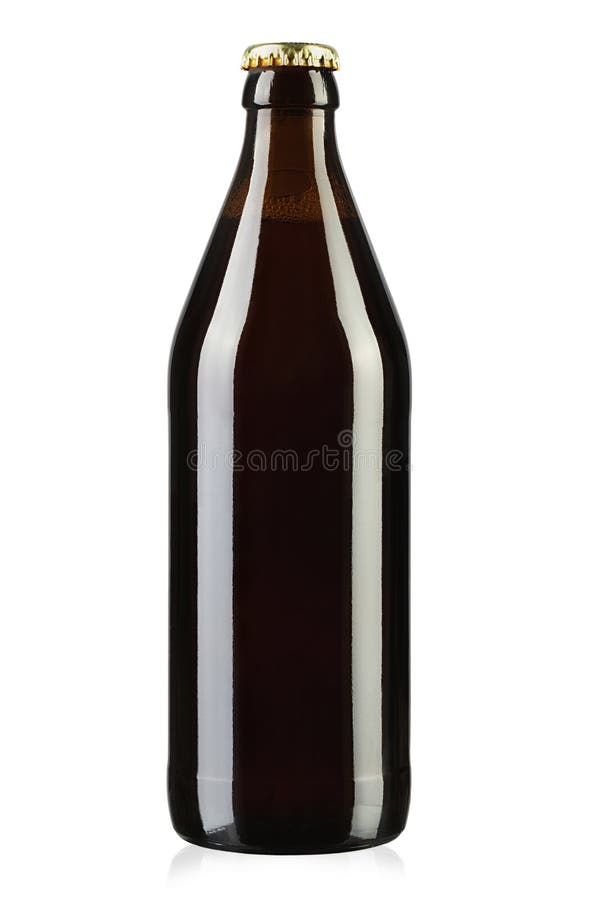 Brown Bottle with Cold Beer 500ml, Isolated on White Background, Full