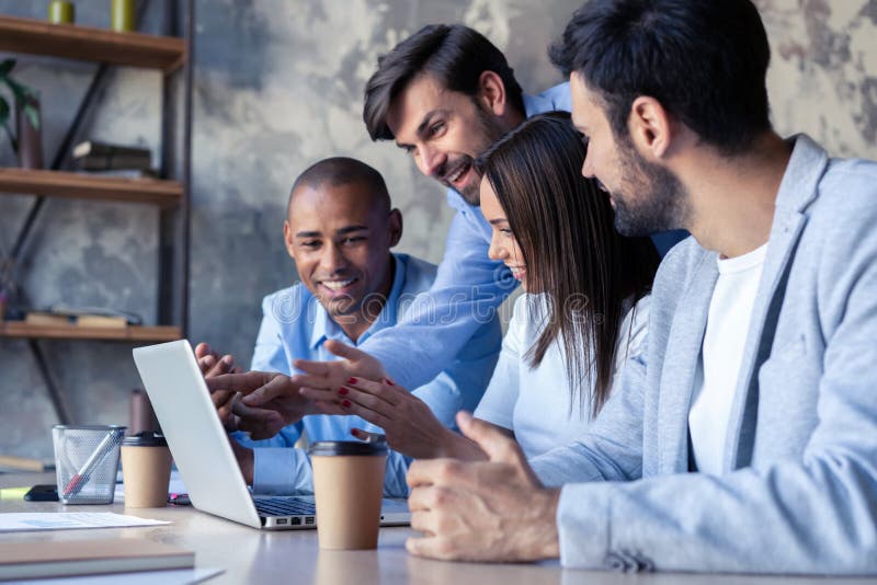 Full concentration at work. Corporate team working colleagues working in modern office. stock photography