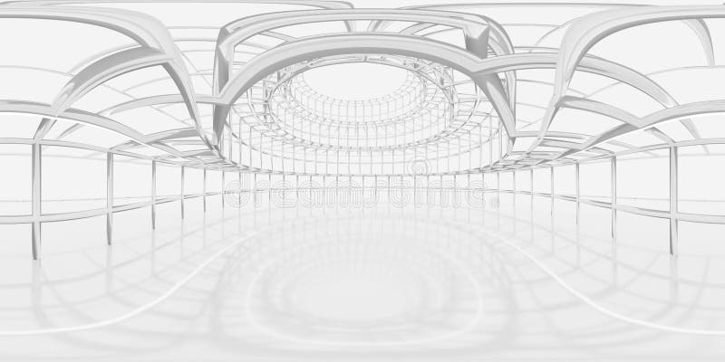 Full 360 degree equirectangular panorama hdri of modern futuristic mesh frame wire building interior 3d render illustration vector illustration