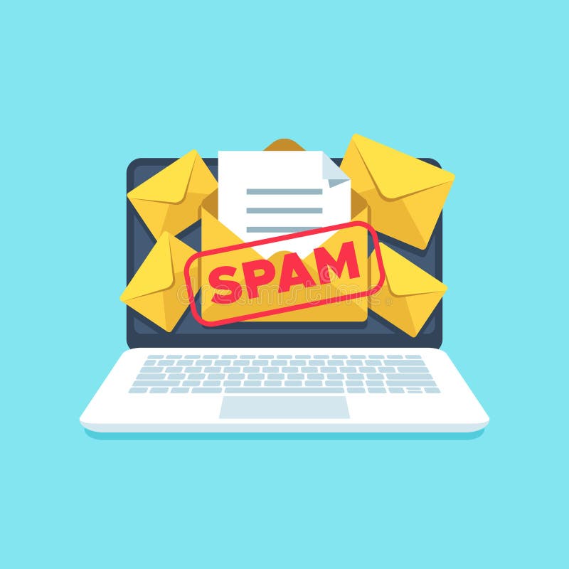 Inbox de e-mail complet pentru spam. litere spammer în cutia poștală pe ecranul computerului. mesaje de scanare a virusului pentru royalty free illustration