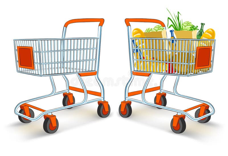 Full and empty shopping carts vector illustration