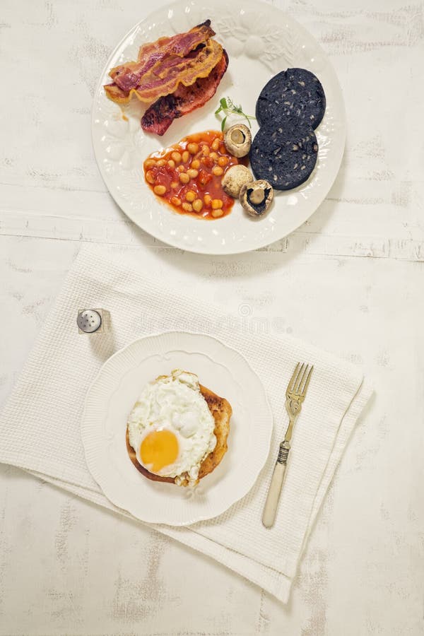Full English Breakfast Tray on White Background Stock Image Image of