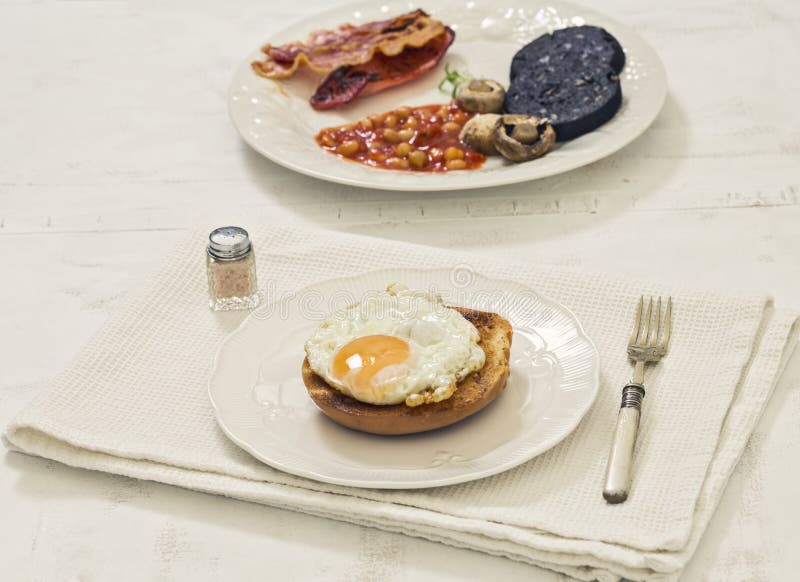 Full English Breakfast Tray on White Background Stock Image Image of