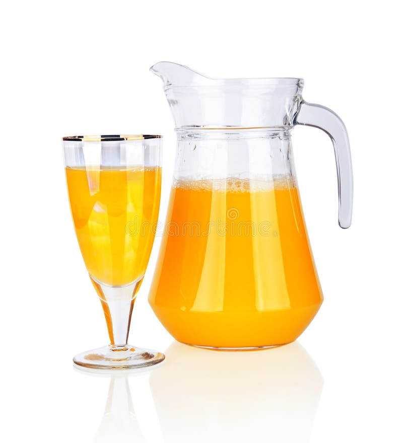 Full Glass and Jug of Orange Juice on White Stock Photo Image of