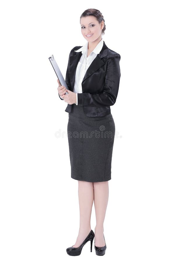 In full growth.Executive business woman with documents