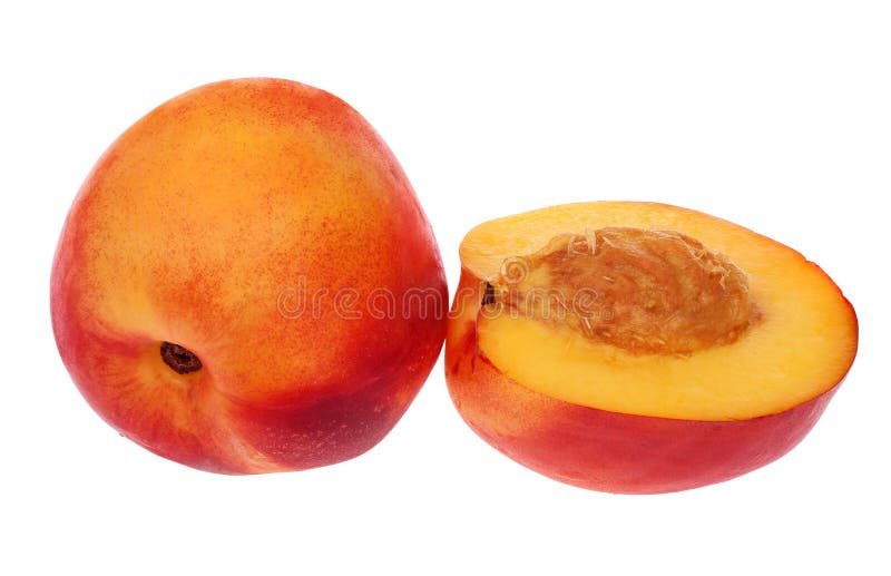 Full and half nectarine on white