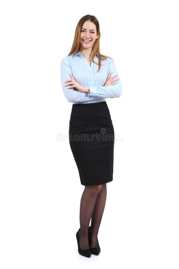 Full body portrait of a young happy standing beautiful business woman isolated on a white background. Full body portrait of a young happy standing beautiful business woman isolated on a white background