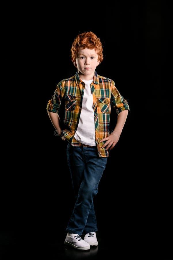 Full Length of Adorable Redhead Boy Looking at Camera Stock Photo ...