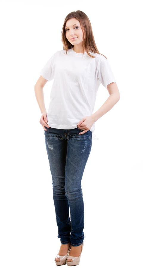 Download Full Length Beautiful Young Woman On White Stock Photo - Image of modern, space: 28145892