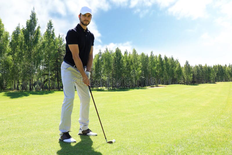 Full Length of Golf Player Playing Golf on Sunny Day. Professional Male