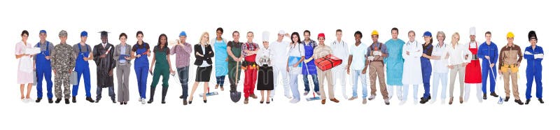 Full length of people with different occupations