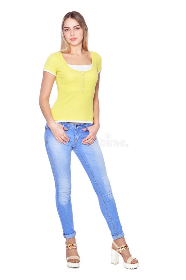 Beautiful Woman in Jeans Posing Stock Image - Image of admirable, girl ...