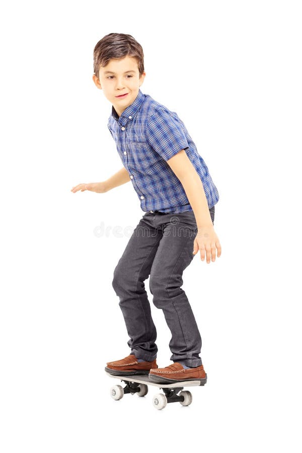 Full Length Portrait of a Cute Young Boy Riding a Skateboard Stock ...