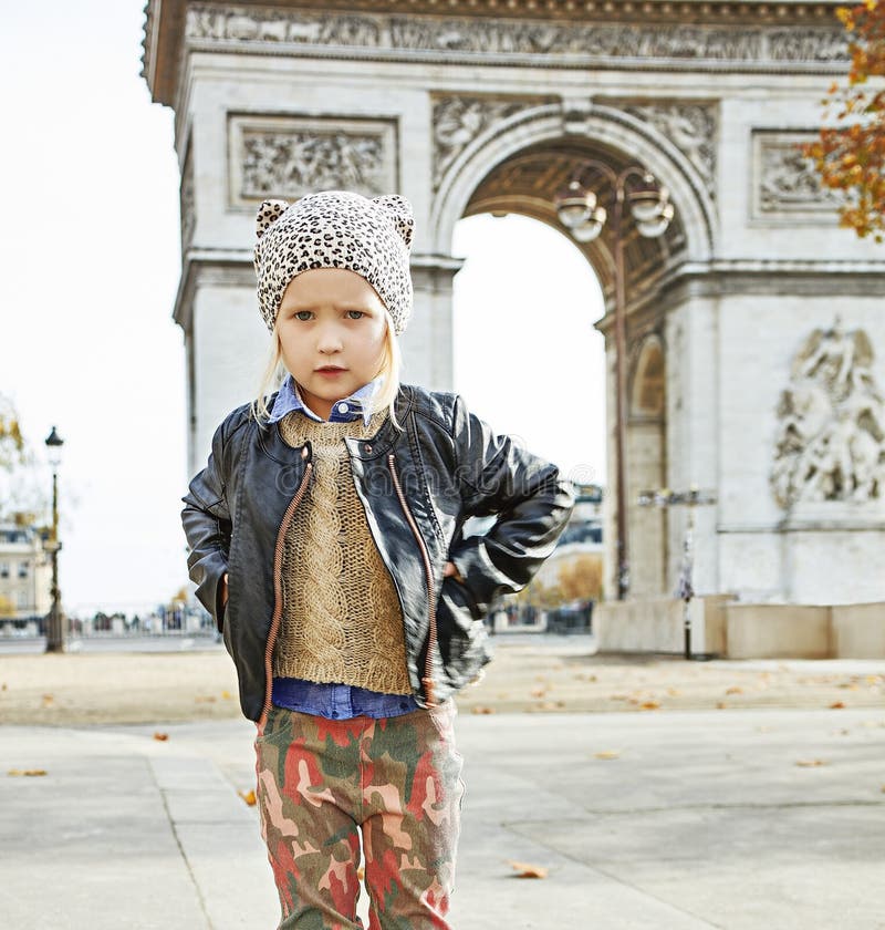 Full Length Portrait of Elegant Child Near Arc De Triomphe Stock Image ...