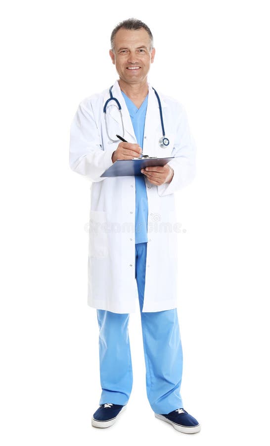 Full Length Portrait of Experienced Doctor in Uniform on White Background.  Medical Stock Image - Image of medicine, labcoat: 154736055