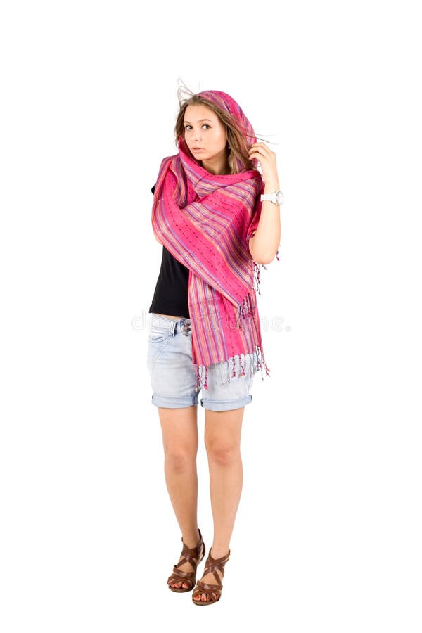 Full length portrait of a girl in scarf