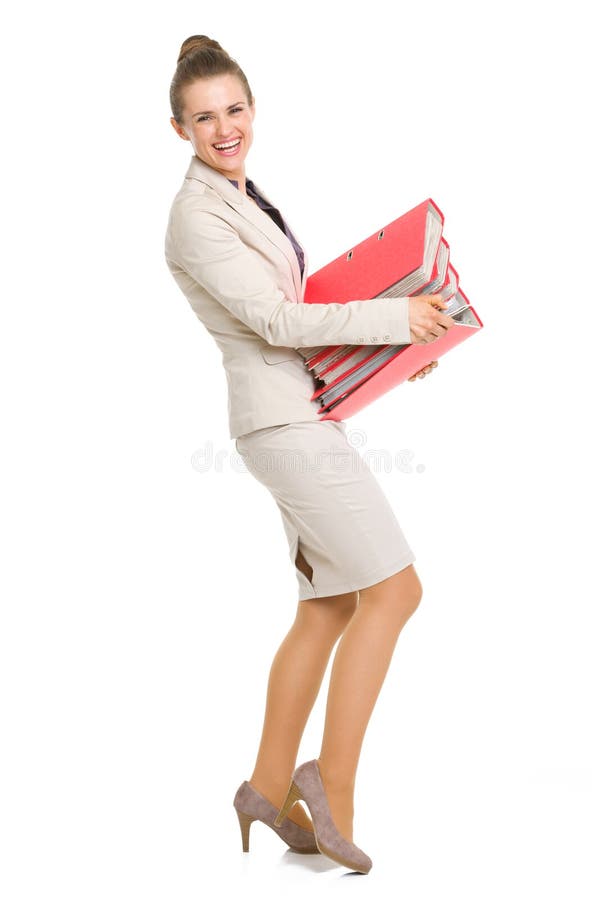 Full length portrait of holding stack of folders royalty free stock photos
