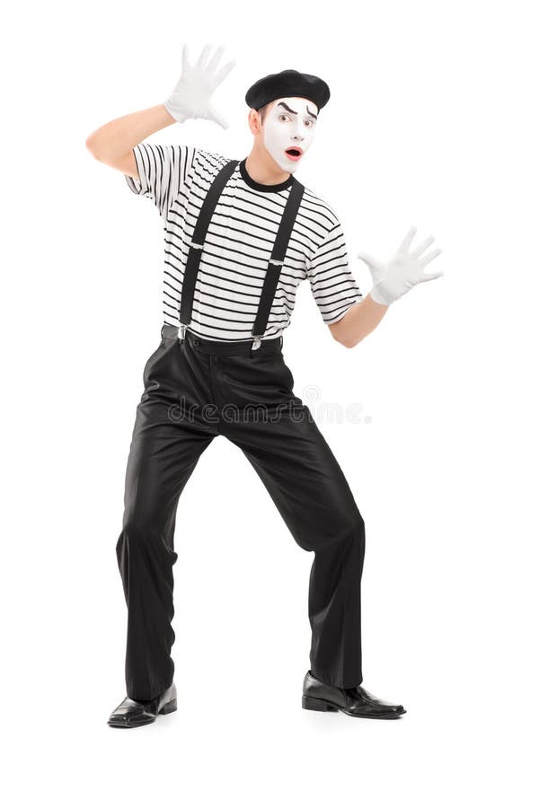 Full length portrait of a male mime artist performing royalty free stock image Full length portrait of a male mime artist performing royalty free stock image