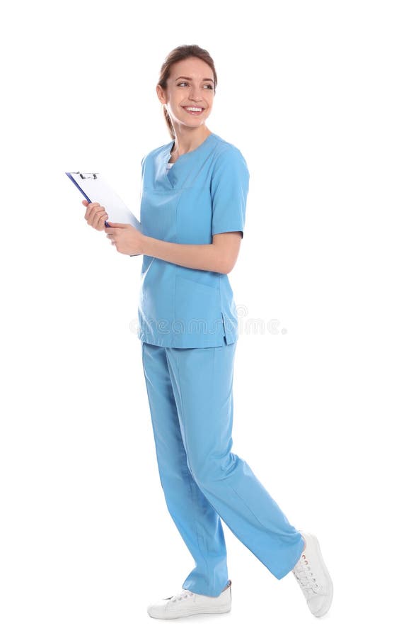 Full Length Portrait of Medical Doctor with Clipboard Isolated Stock ...