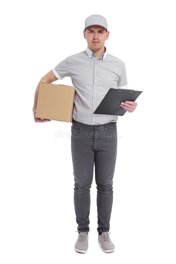 https://thumbs.dreamstime.com/b/full-length-portrait-postman-delivery-man-uniform-box-clipboard-isolated-white-full-length-portrait-218487038.jpg