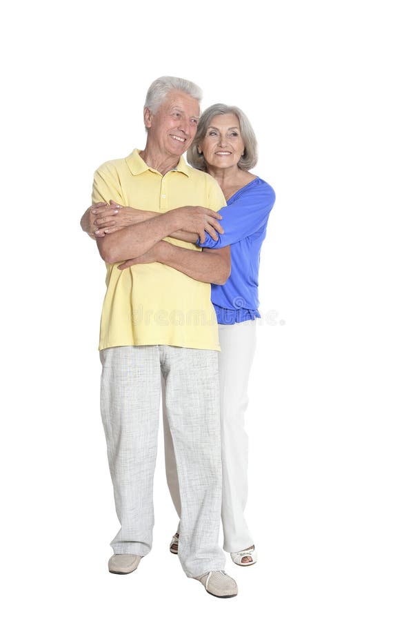 Portrait of senior couple embracing on white background royalty free stock images Portrait of senior couple embracing on white background royalty free stock images
